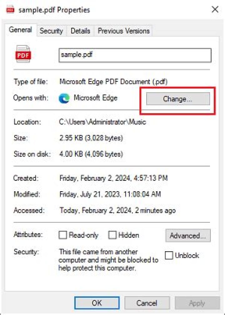How do I change my default PDF viewer in Outlook 365?
