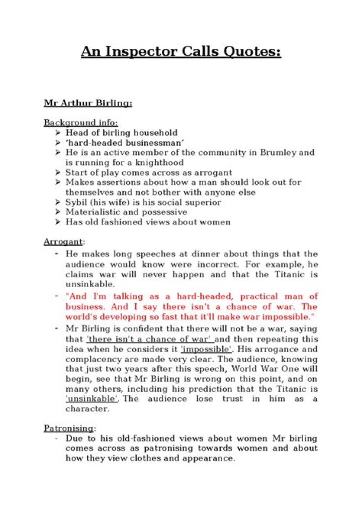 How do you remember quotes from An Inspector Calls?