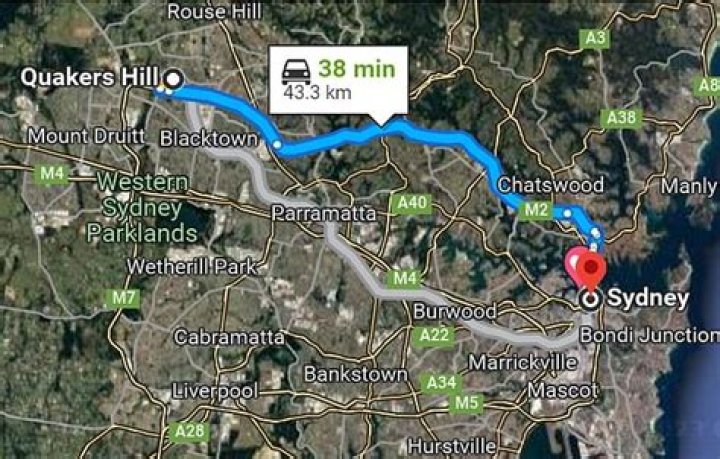 How far is Quakers Hill from Sydney CBD?