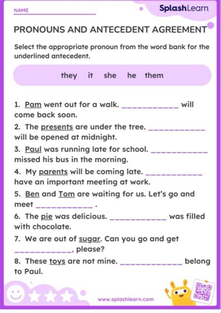 What is an example of a pronoun-antecedent agreement?