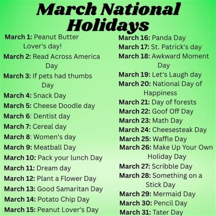 What national holiday is on March 19?