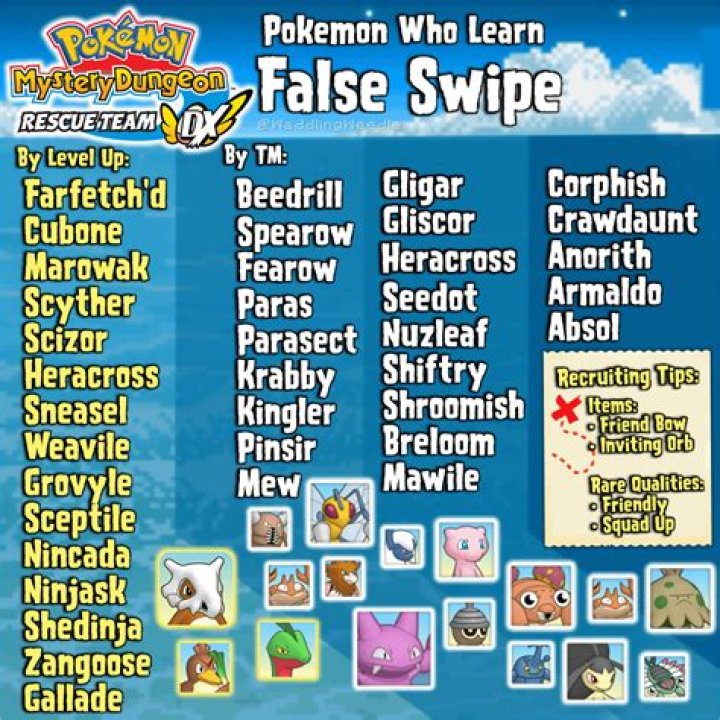 What Pokemon can learn False Swipe and yawn?