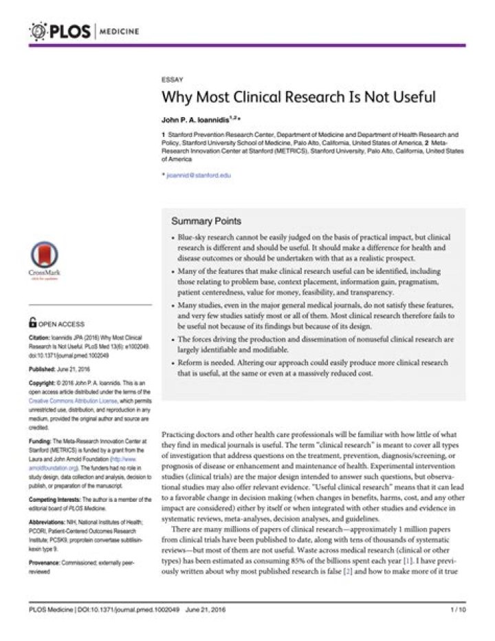 Why most clinical research is not useful?